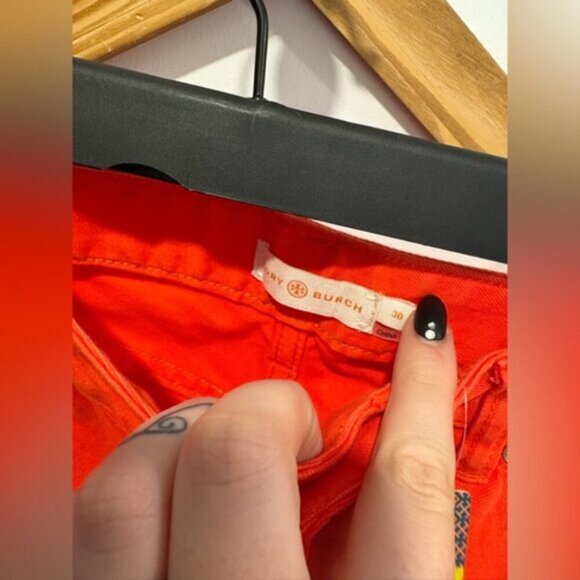 ⭐️ NWT- TORY BURCH ALEXA CROPPED SKINNY JEAN IN POPPY RED- size 30 - Picture 7 of 15